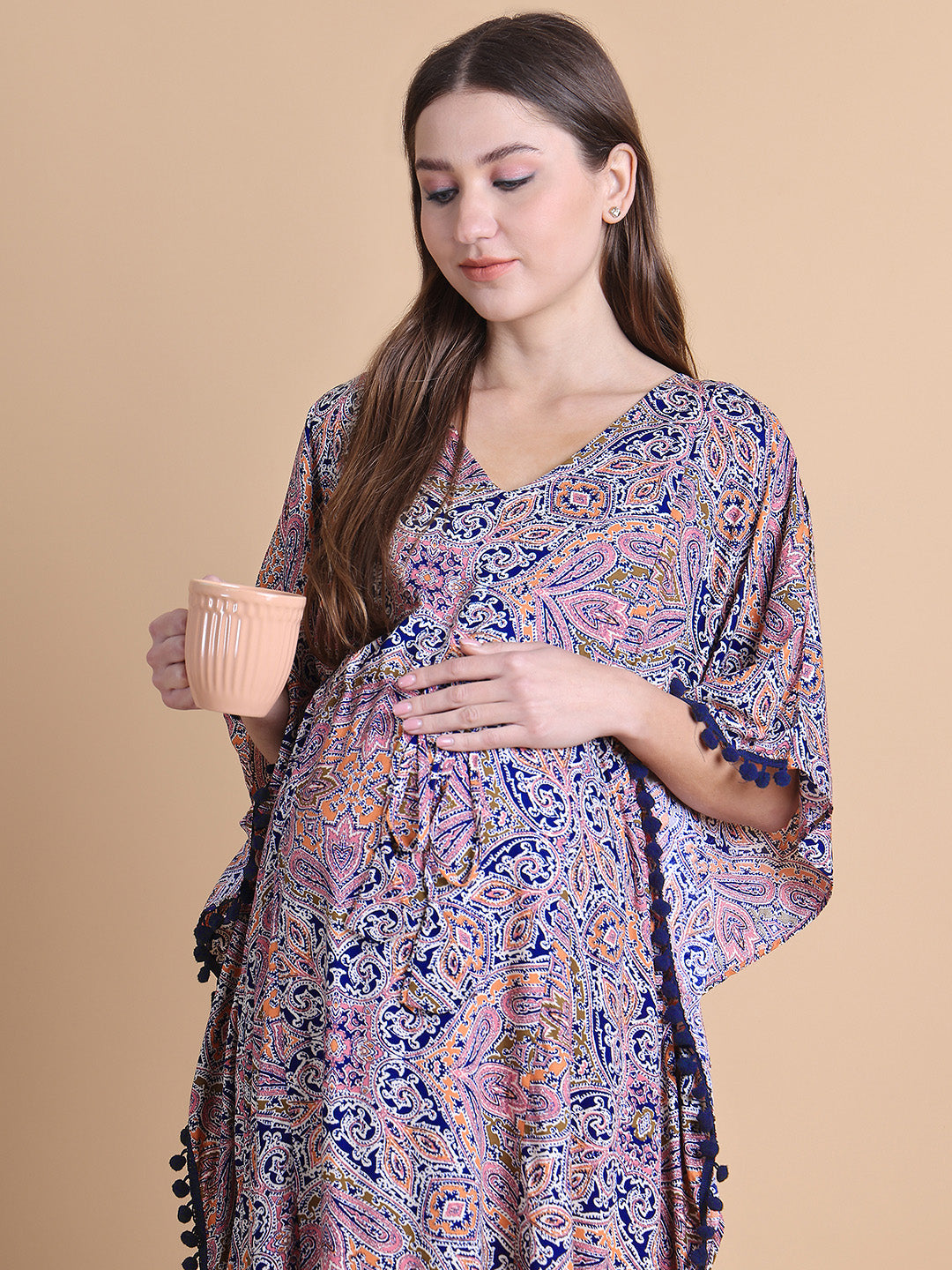 Multi-Coloured Abstract Rayon Maternity Kaftan