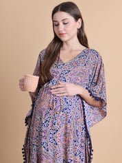 Multi-Coloured Abstract Rayon Maternity Kaftan
