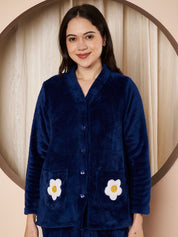 Navy Daisy Pocket Faux Fur Winter Night Suit