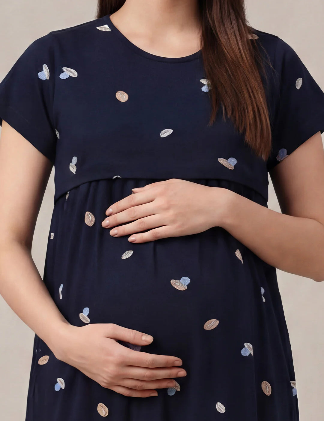 Navy Blue Shell Hosiery Maternity Nighty