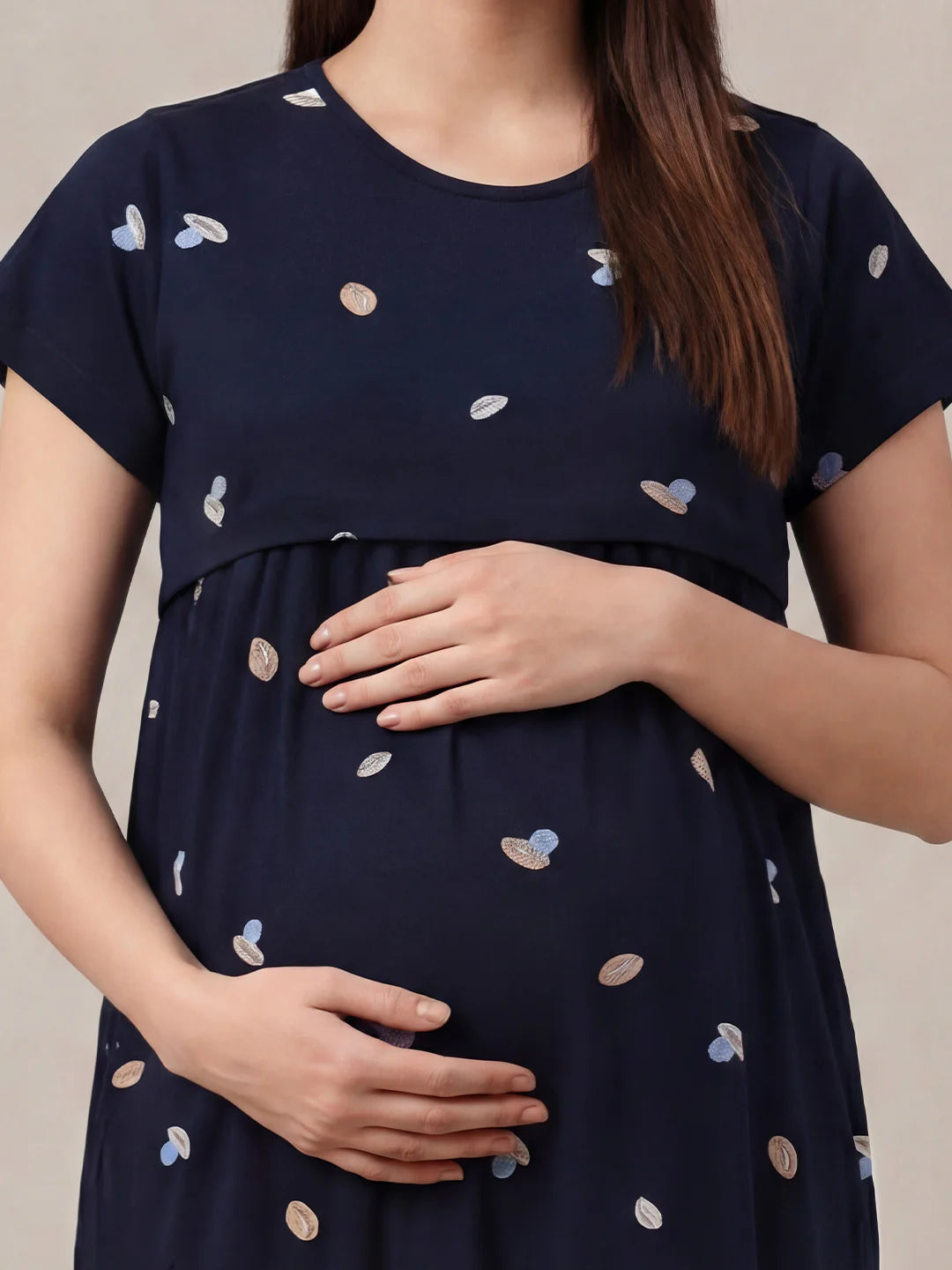 Navy Blue Shell Hosiery Maternity Nighty