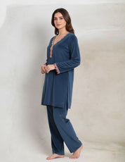 Teal Solid Velour Night Suit