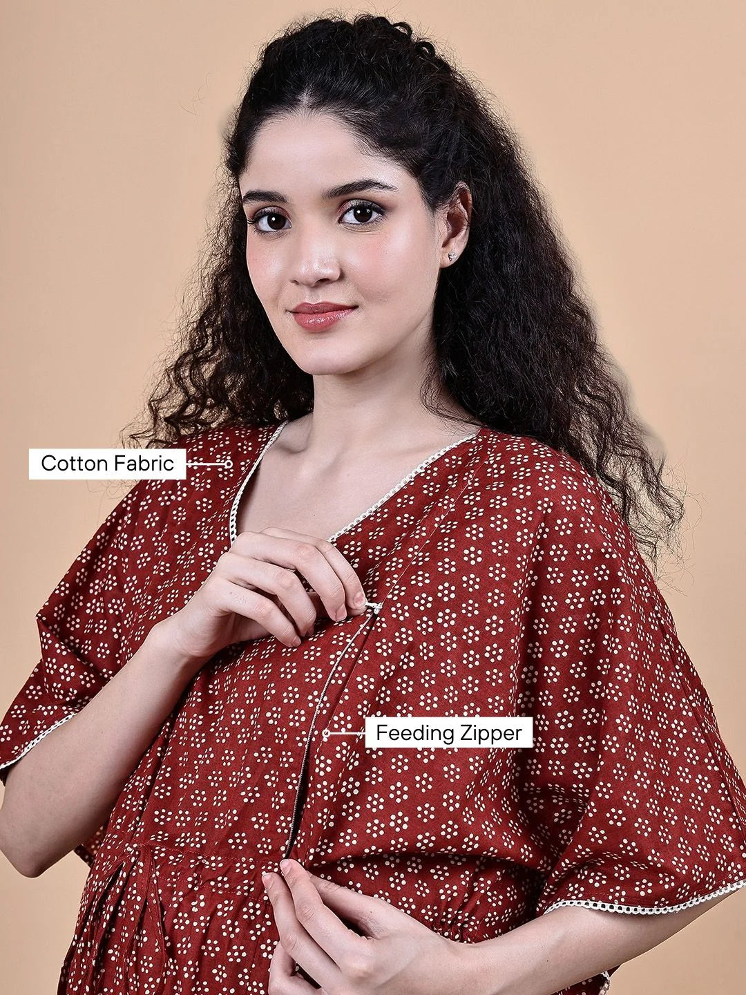 Maroon Floral Cotton Maternity Kaftan