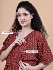 Maroon Floral Cotton Maternity Kaftan