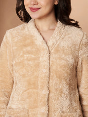 Beige Velvet Heart Faux Fur Winter Night Suit
