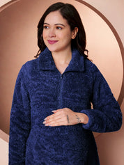 Navy Blanket Fur Maternity Winter Nighty