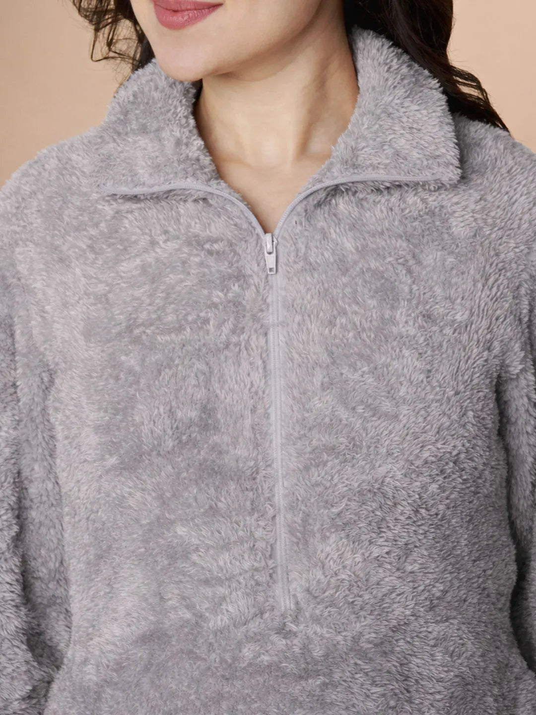 Grey Blanket Fur Maternity Winter Nighty