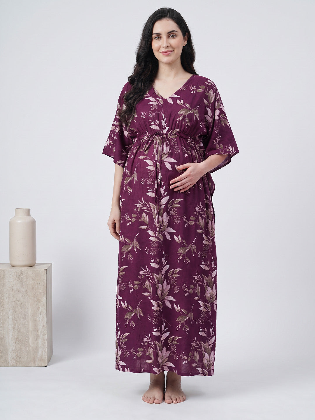 Purple Floral Rayon Maternity Kaftan