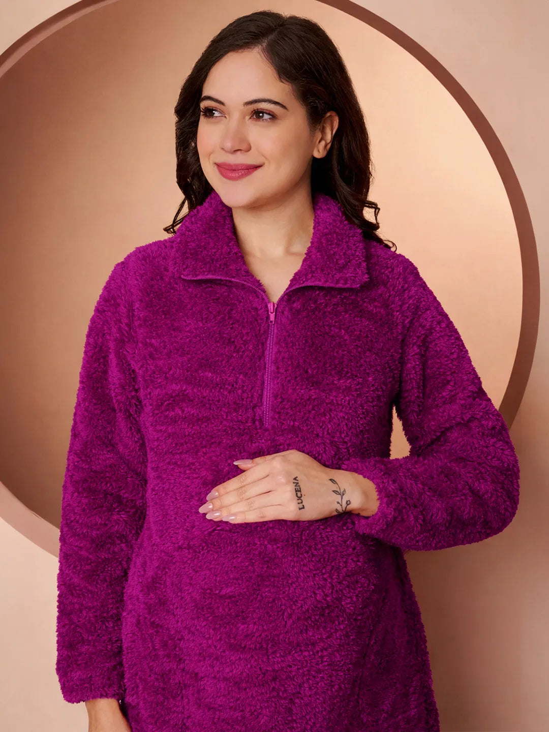Purple Blanket Fur Maternity Winter Nighty