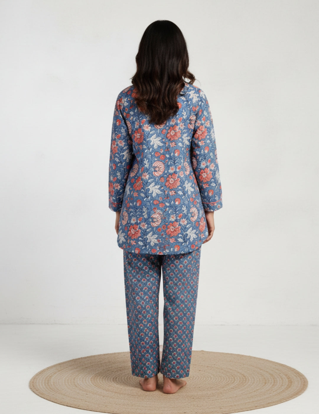 Floral Print Cotton Blue Co-Ord Set