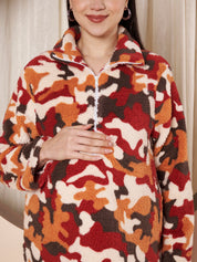 Multi Color Abstract Fur Winter Maternity Pullover