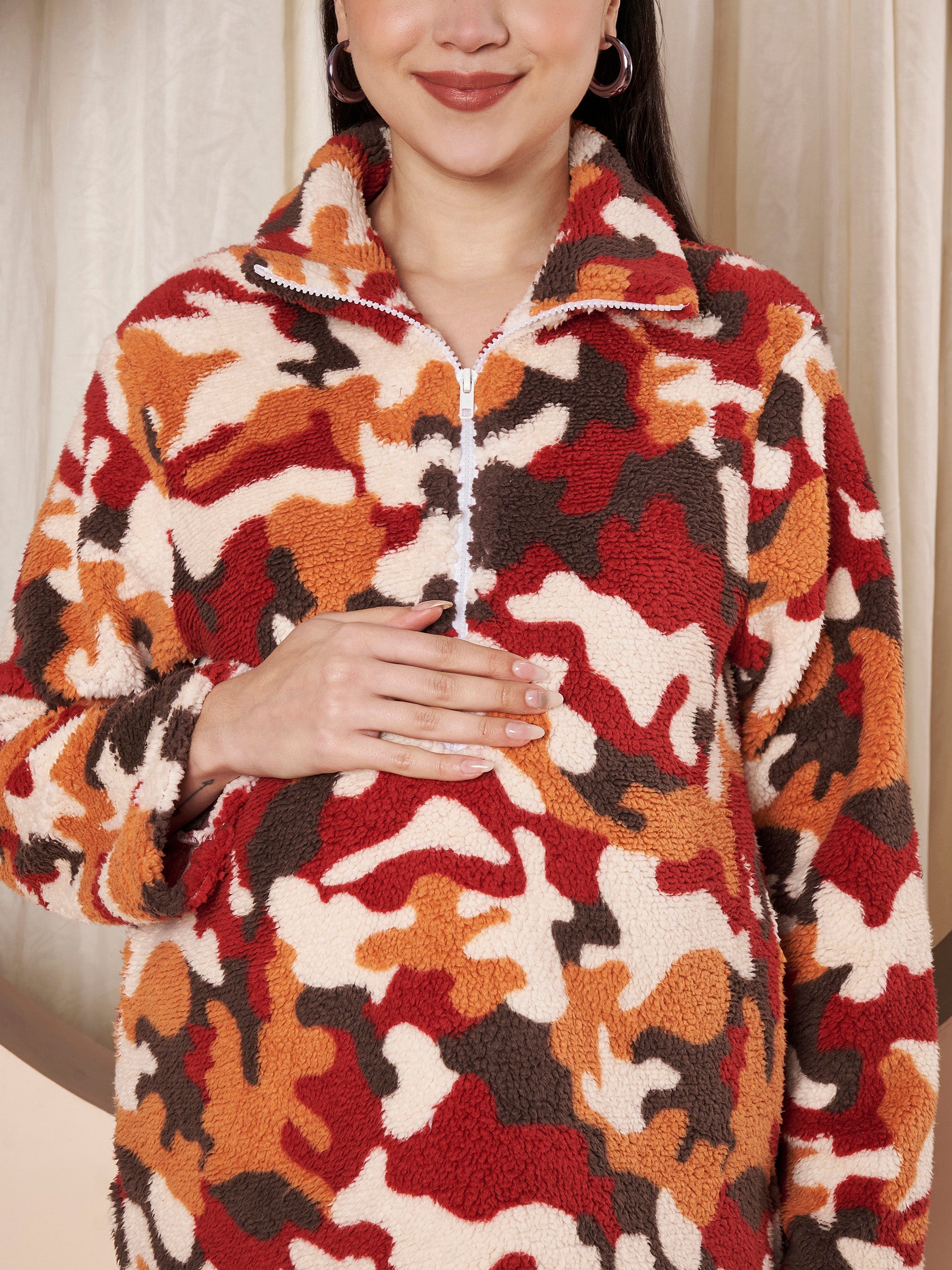 Multi Color Abstract Fur Winter Maternity Pullover