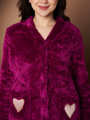 Purple Velvet Heart Faux Fur Winter Night Suit