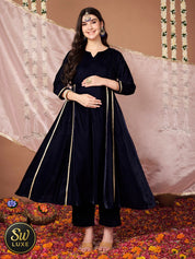 Navy Blue Velvet Maternity Kurta Set