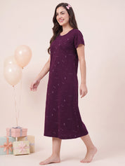 Purple Printed Hosiery Nighty