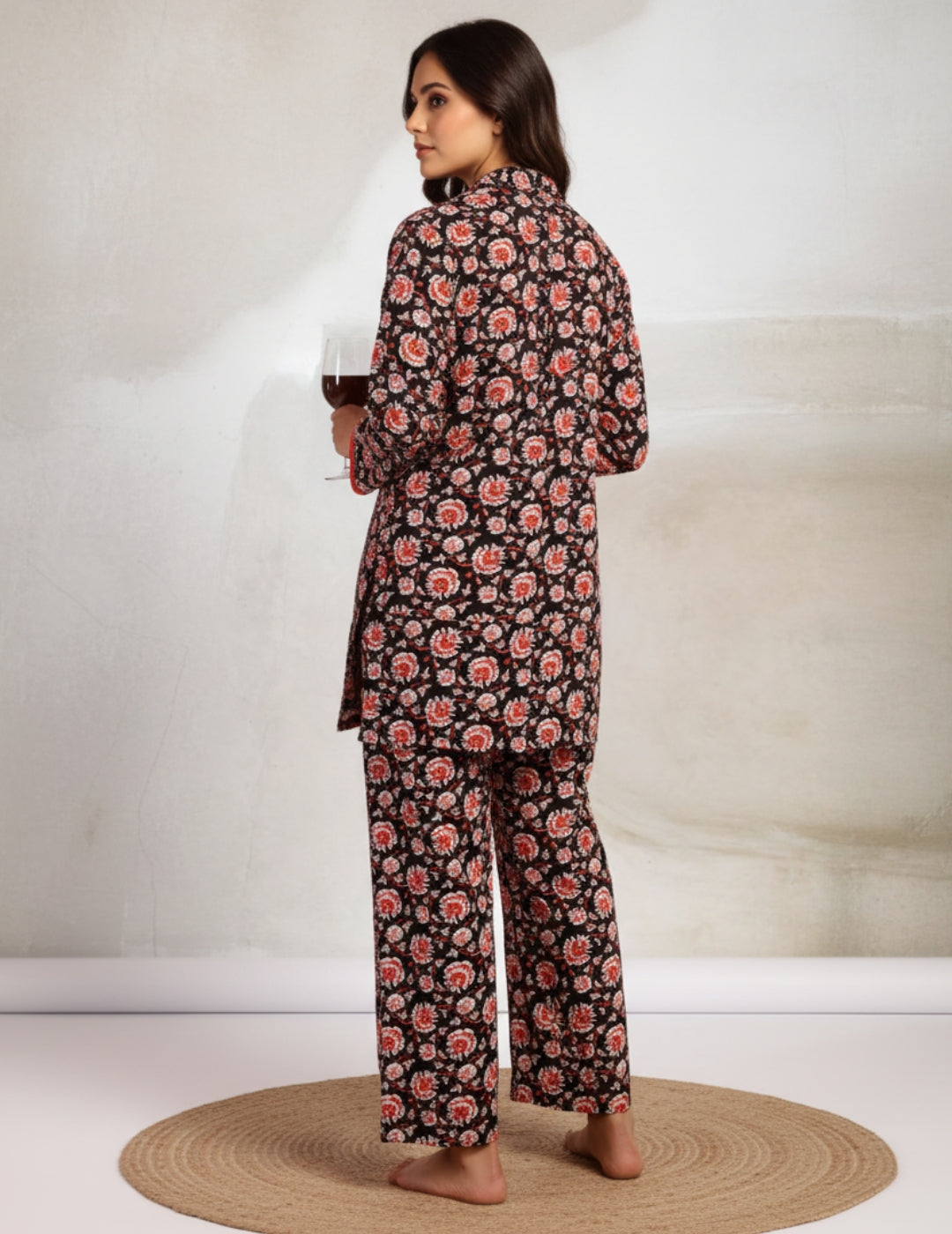 Floral Print Rayon Black Co-Ord Set