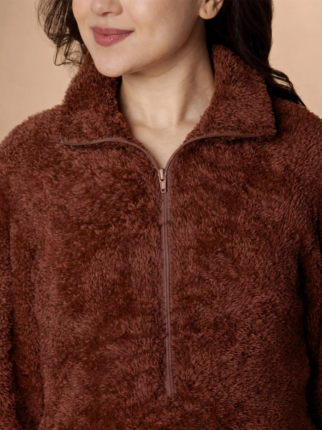 Brown Blanket Fur Maternity Winter Nighty