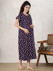 Violet Heart Print Hosiery Maternity Nighty