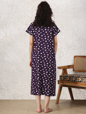 Violet Heart Print Hosiery Maternity Nighty