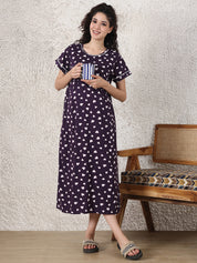 Violet Heart Print Hosiery Maternity Nighty