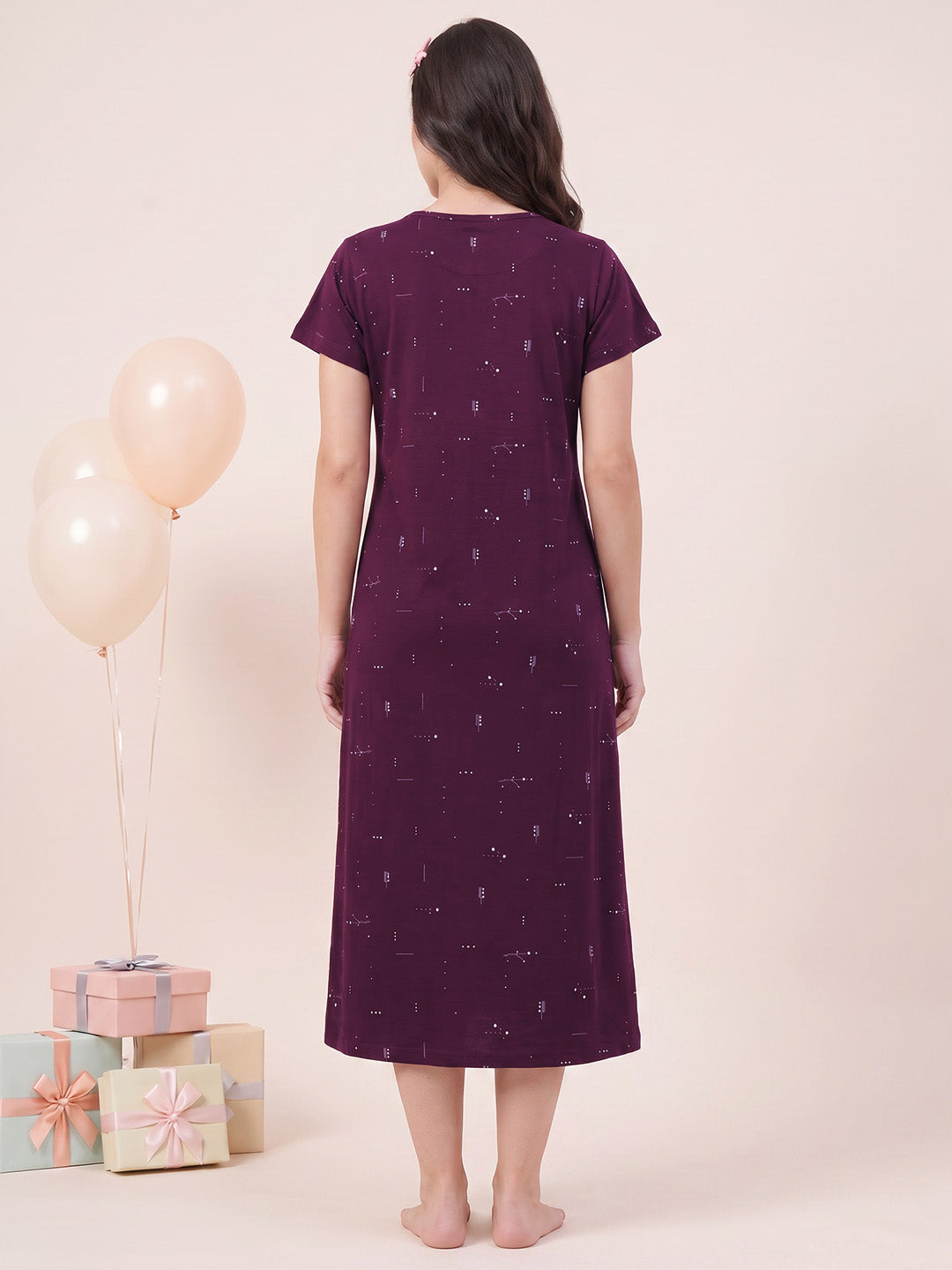 Purple Printed Hosiery Nighty