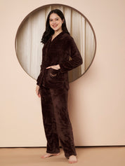 Brown Dreamy Eyes Faux Fur Winter Night Suit