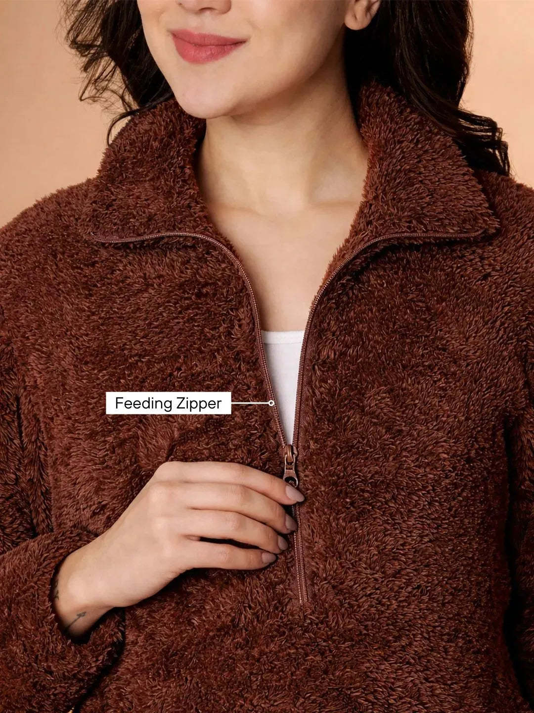 Brown Blanket Fur Maternity Winter Nighty