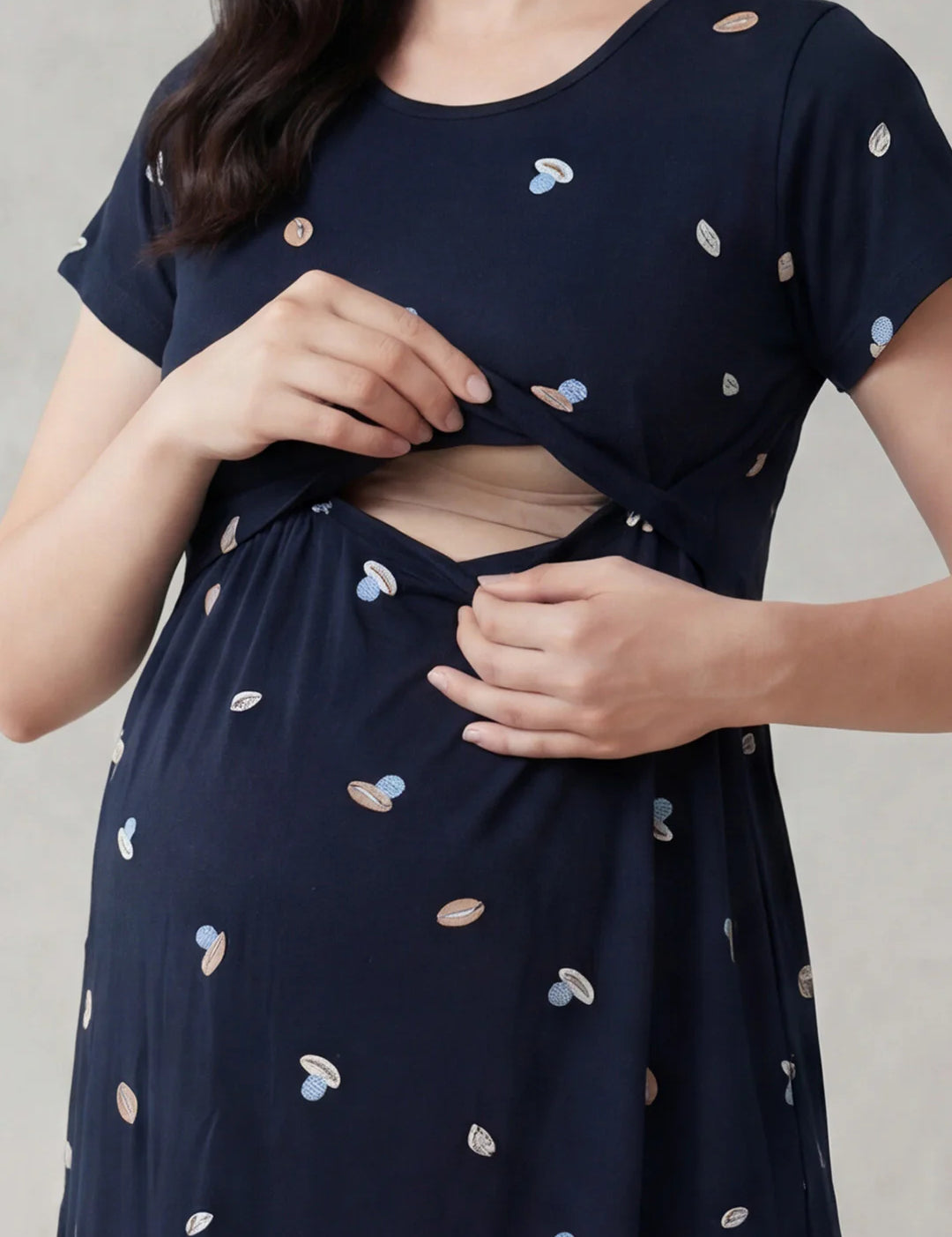 Navy Blue Shell Hosiery Maternity Nighty