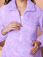 Lilac Blanket Fur Maternity Winter Nighty