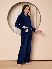 Navy Daisy Pocket Faux Fur Winter Night Suit