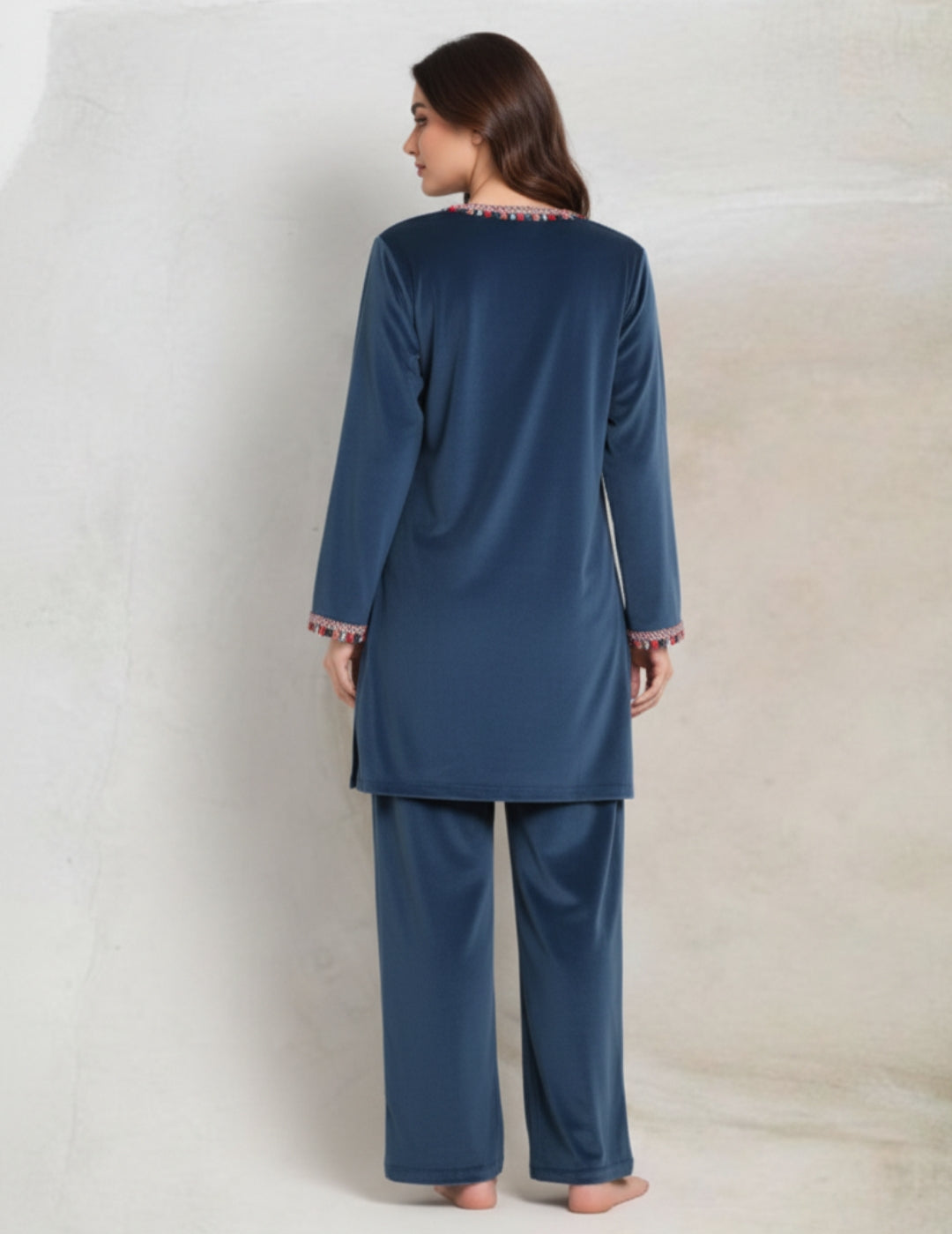 Teal Solid Velour Night Suit