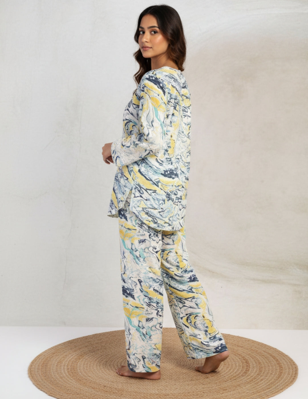 Abstract Print Rayon White Co-Ord Set