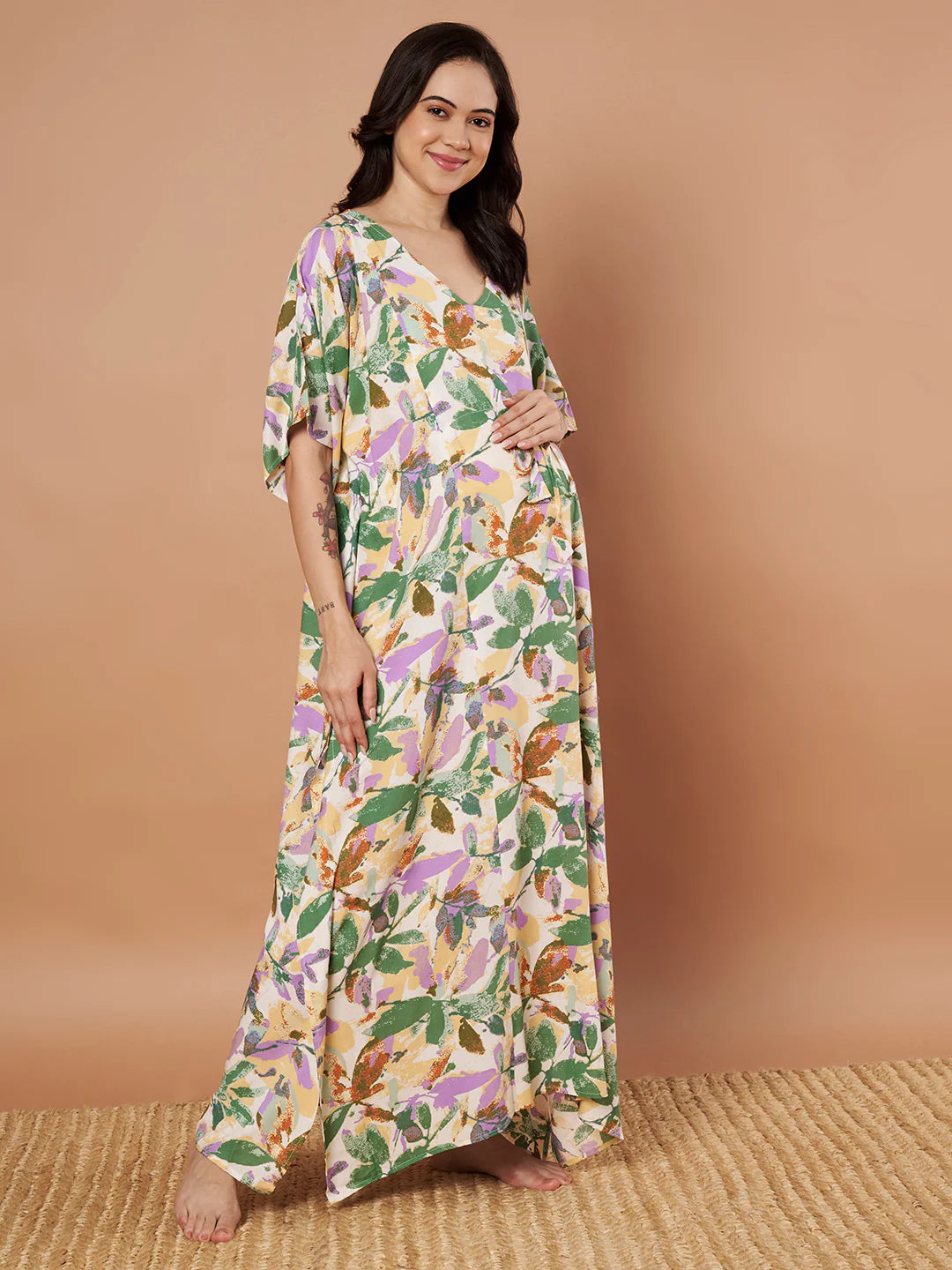 Multi Floral Rayon Maternity Kaftan