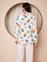 White Floral Fur Winter Maternity Pullover