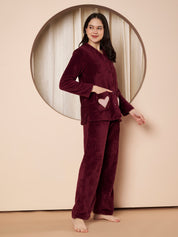Purple Velvet Heart Faux Fur Winter Night Suit