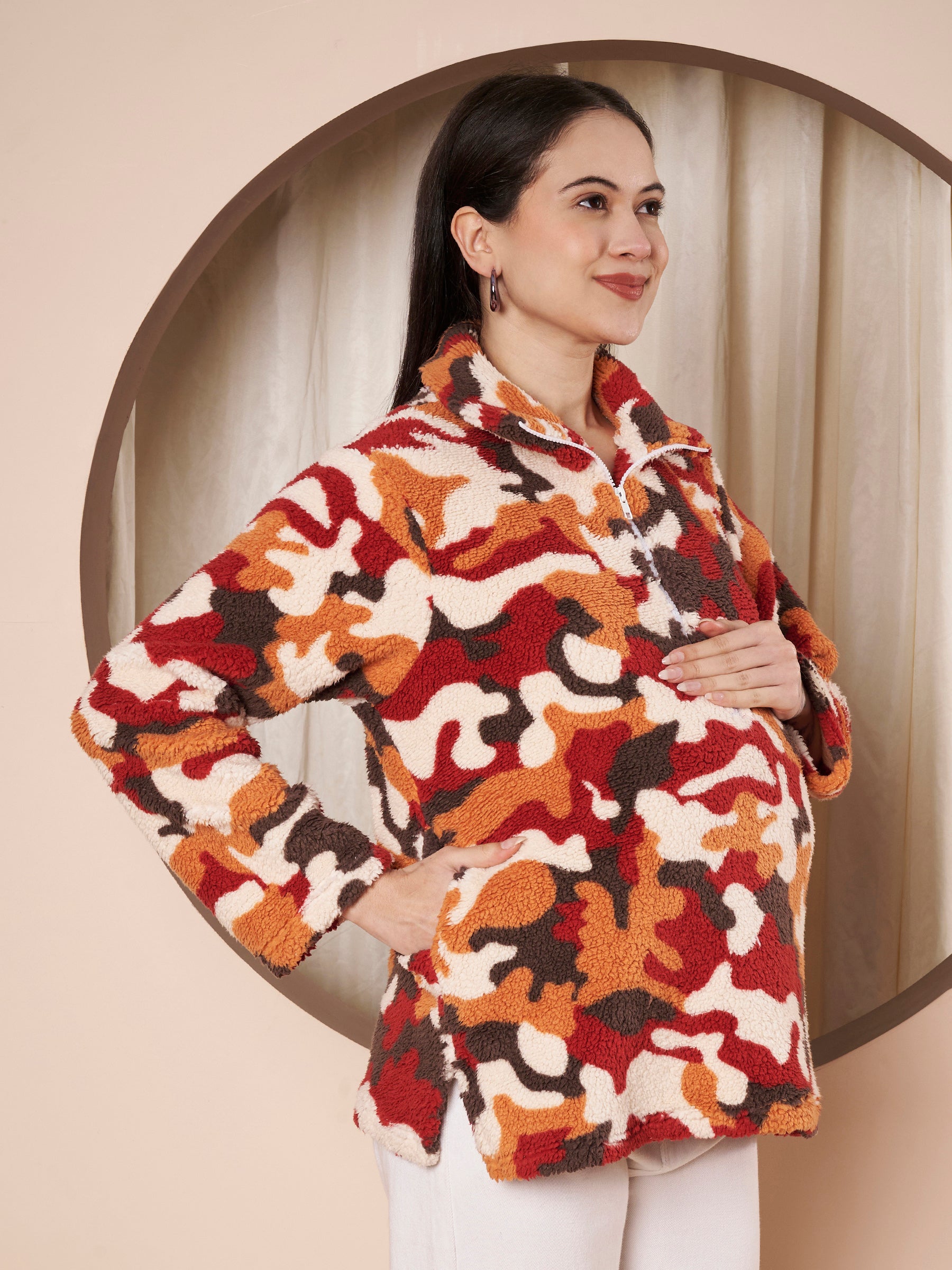 Multi Color Abstract Fur Winter Maternity Pullover