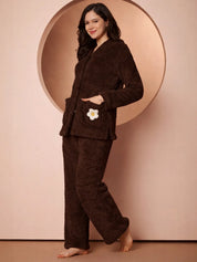 Brown Velvet Heart Faux Fur Winter Night Suit