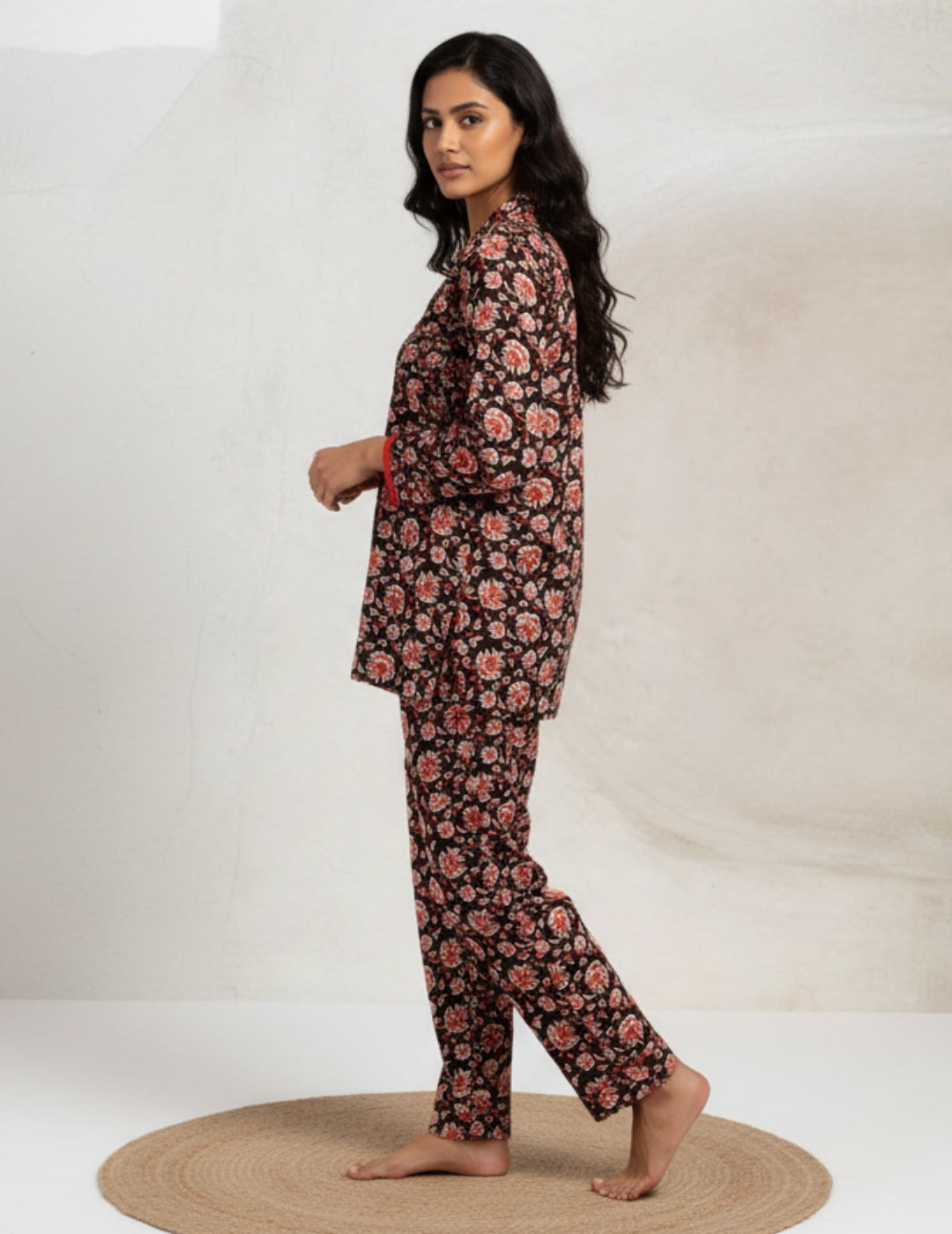 Floral Print Rayon Black Co-Ord Set