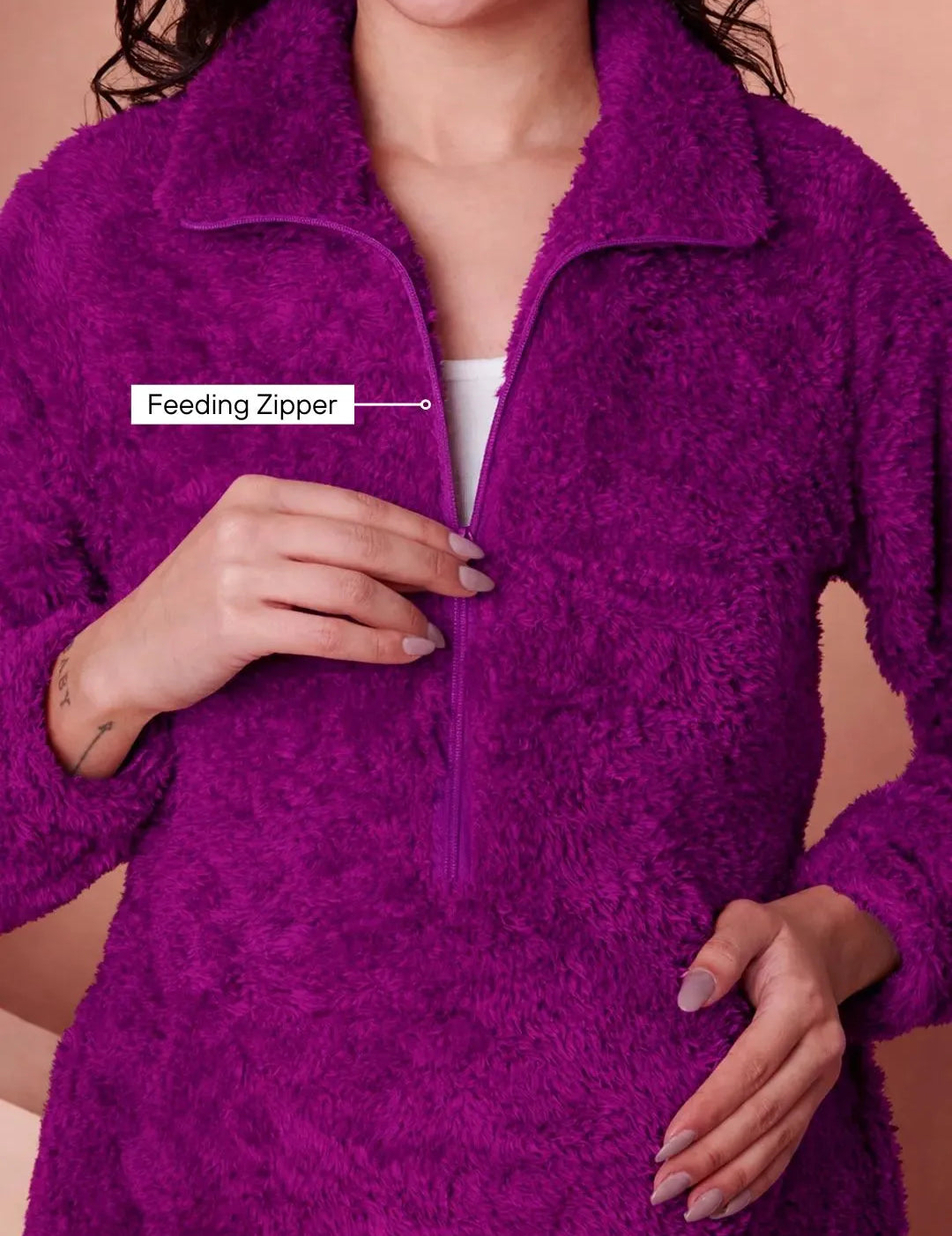 Purple Blanket Fur Maternity Winter Nighty