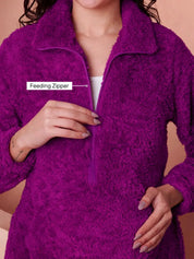 Purple Blanket Fur Maternity Winter Nighty