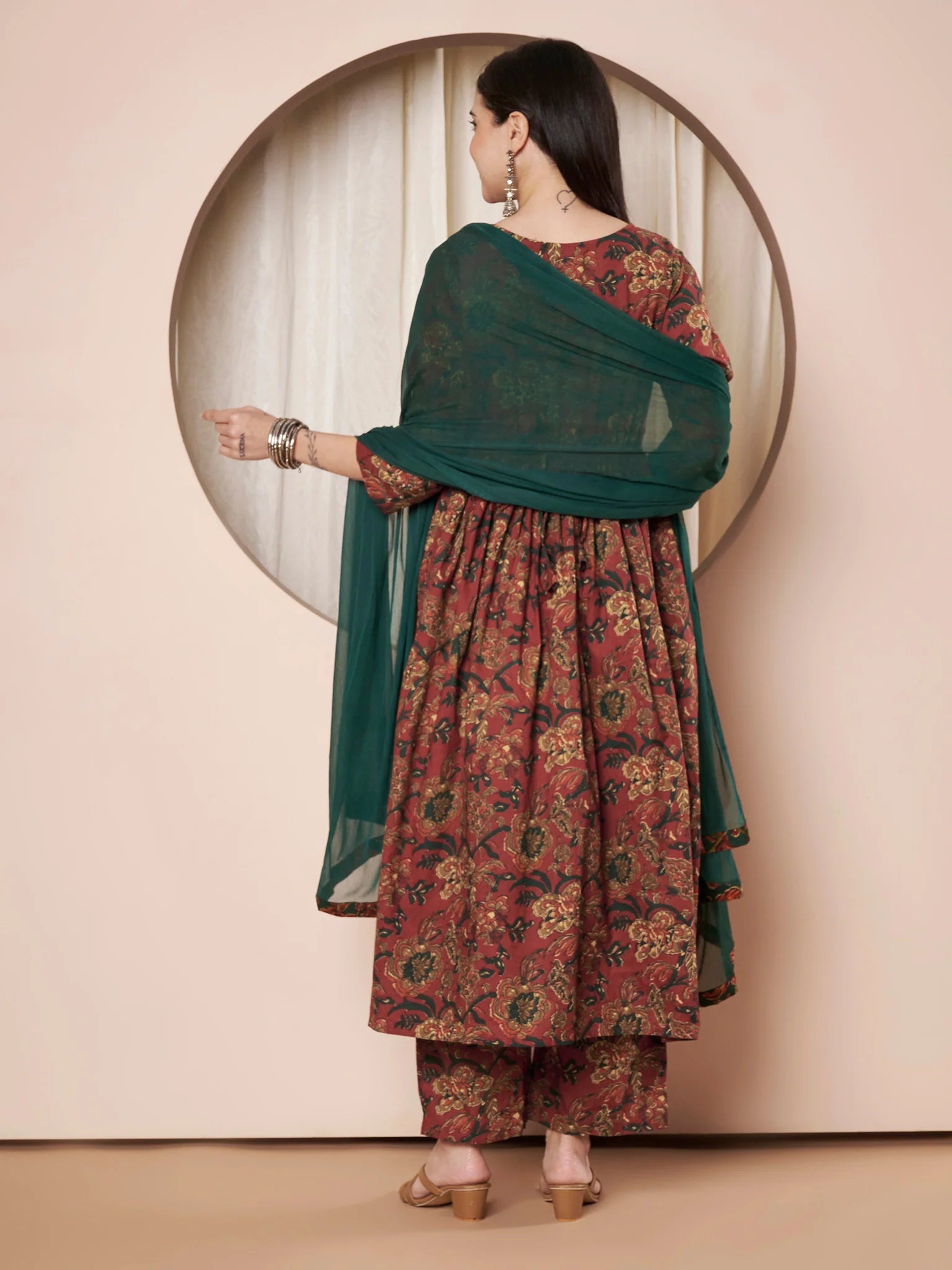 Rust Floral Cotton Maternity Kurta with Trouser and Dupatta