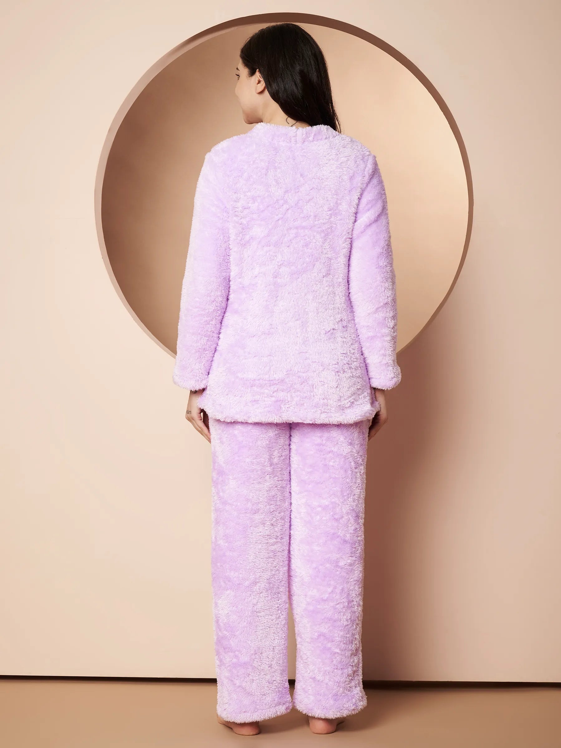 Lilac Velvet Heart Faux Fur Winter Night Suit