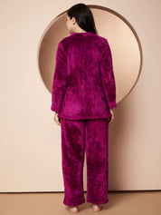 Purple Velvet Heart Faux Fur Winter Night Suit