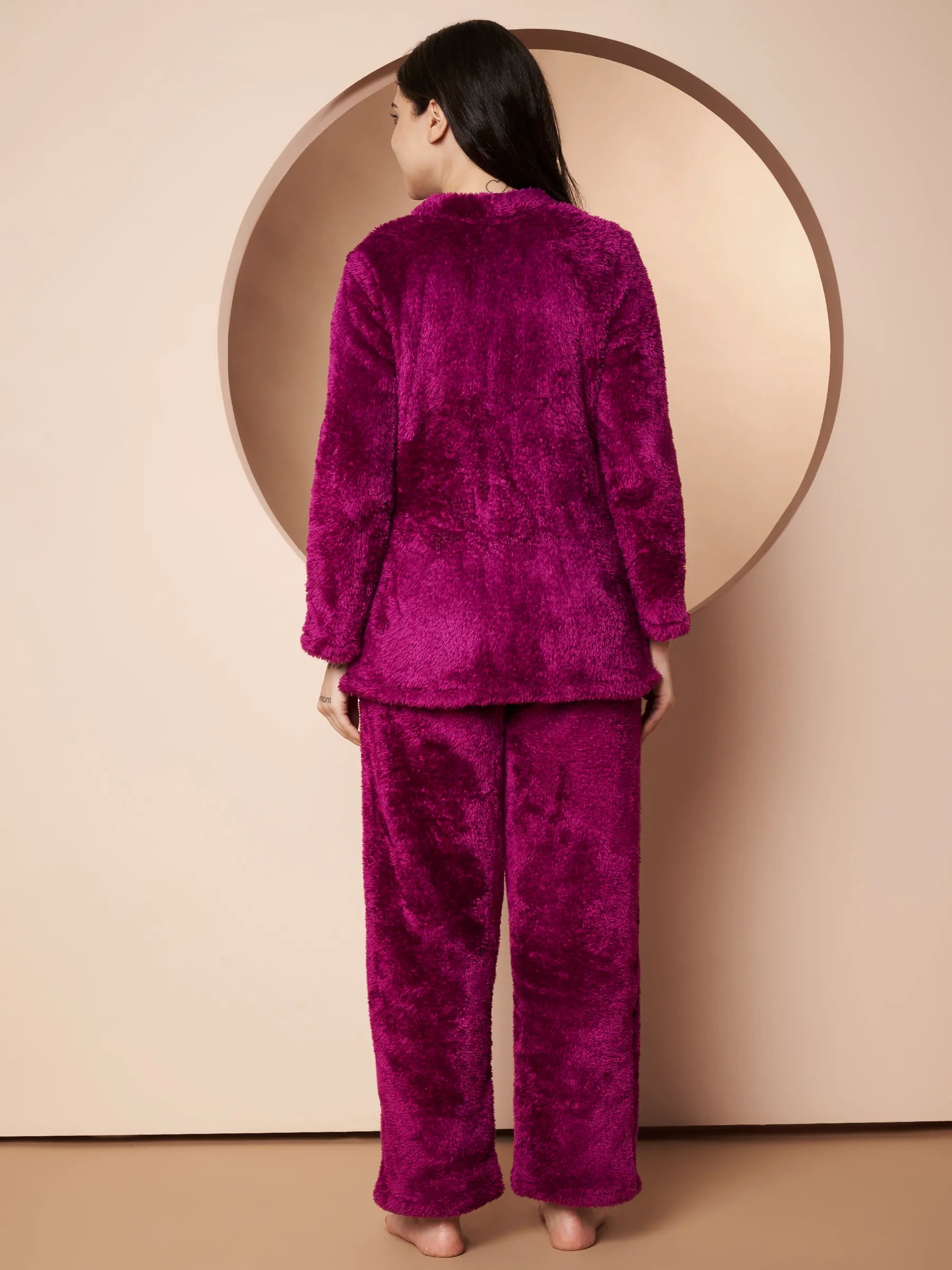 Purple Velvet Heart Faux Fur Winter Night Suit