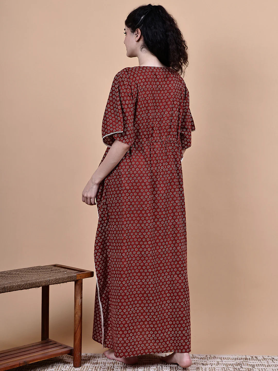 Maroon Floral Cotton Maternity Kaftan