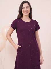 Purple Printed Hosiery Nighty