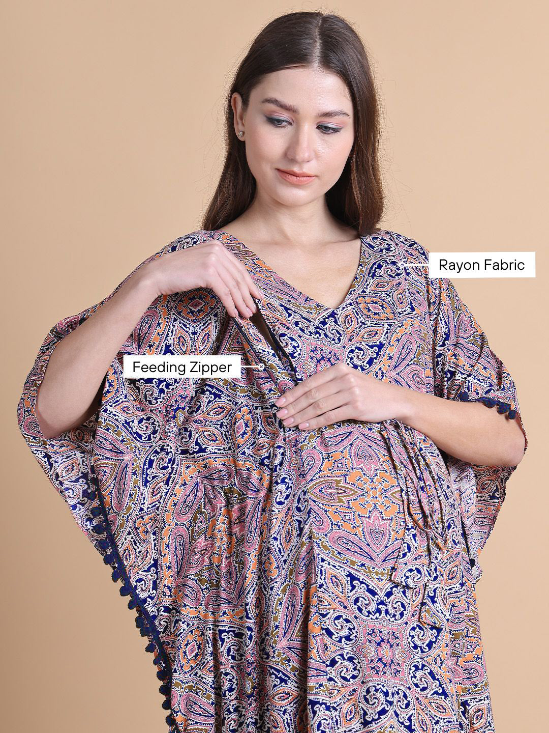 Multi-Coloured Abstract Rayon Maternity Kaftan