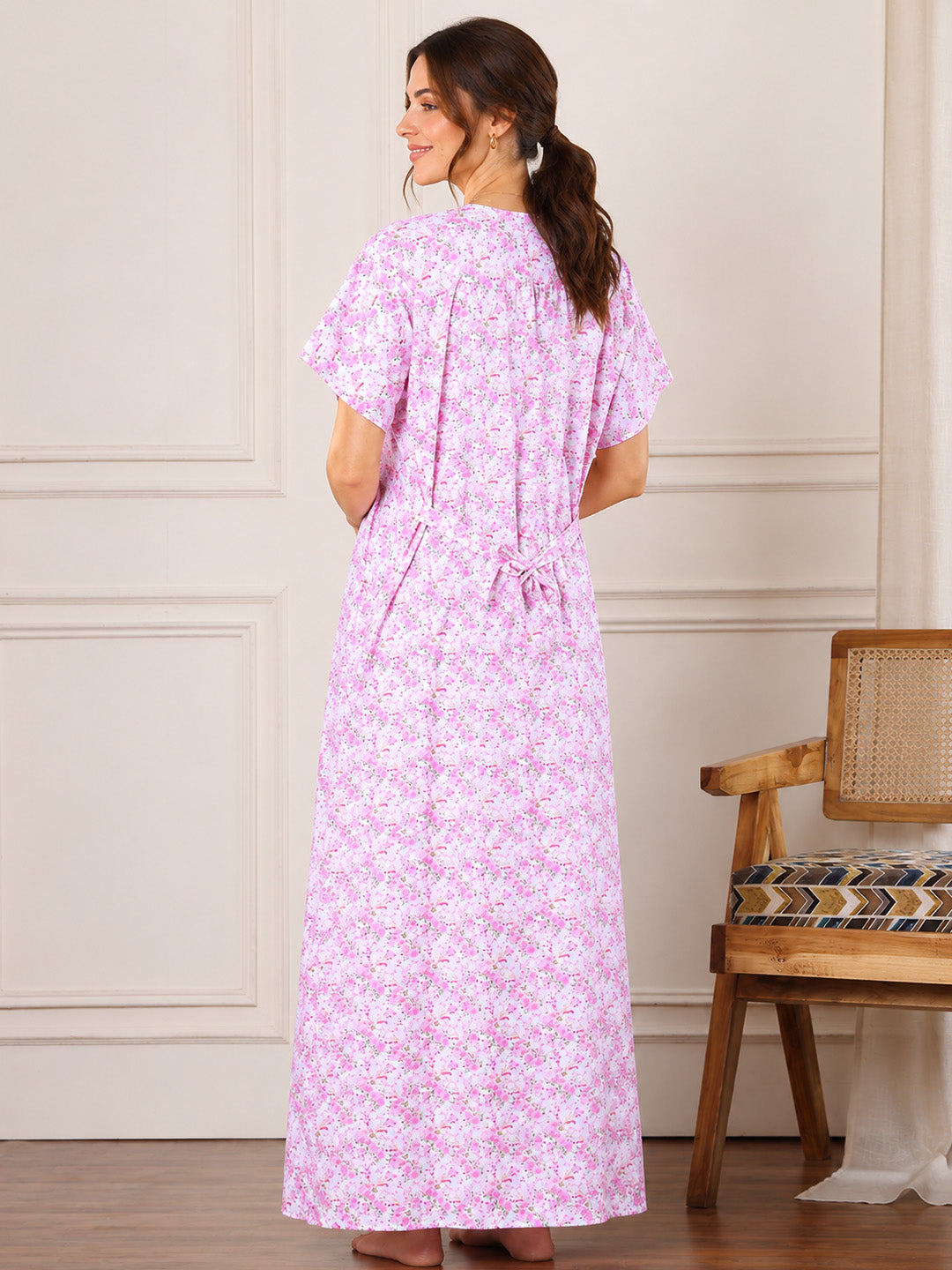 Pink Floral Pure Cotton Maternity Nighty