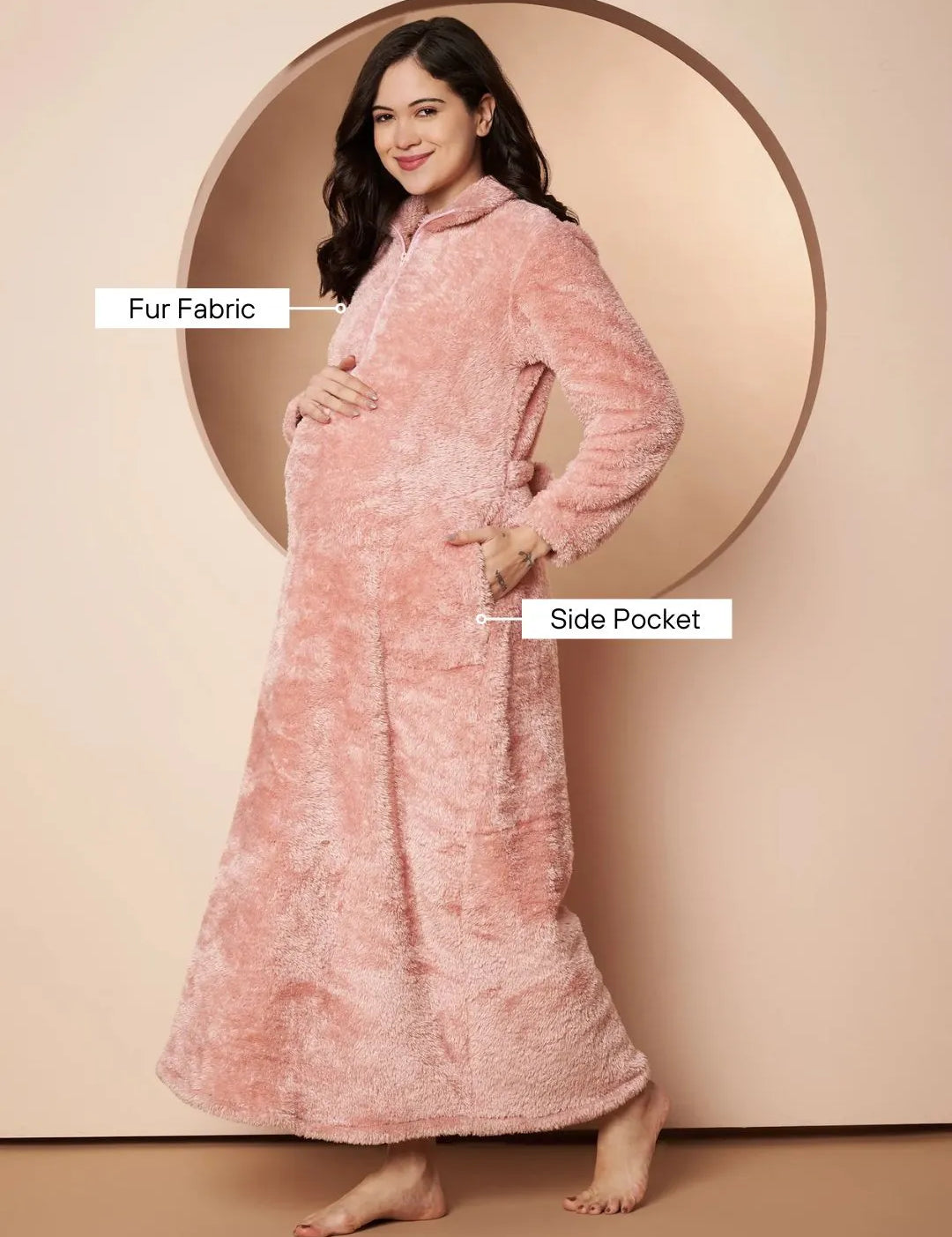 Pink Blanket Fur Maternity Winter Nighty