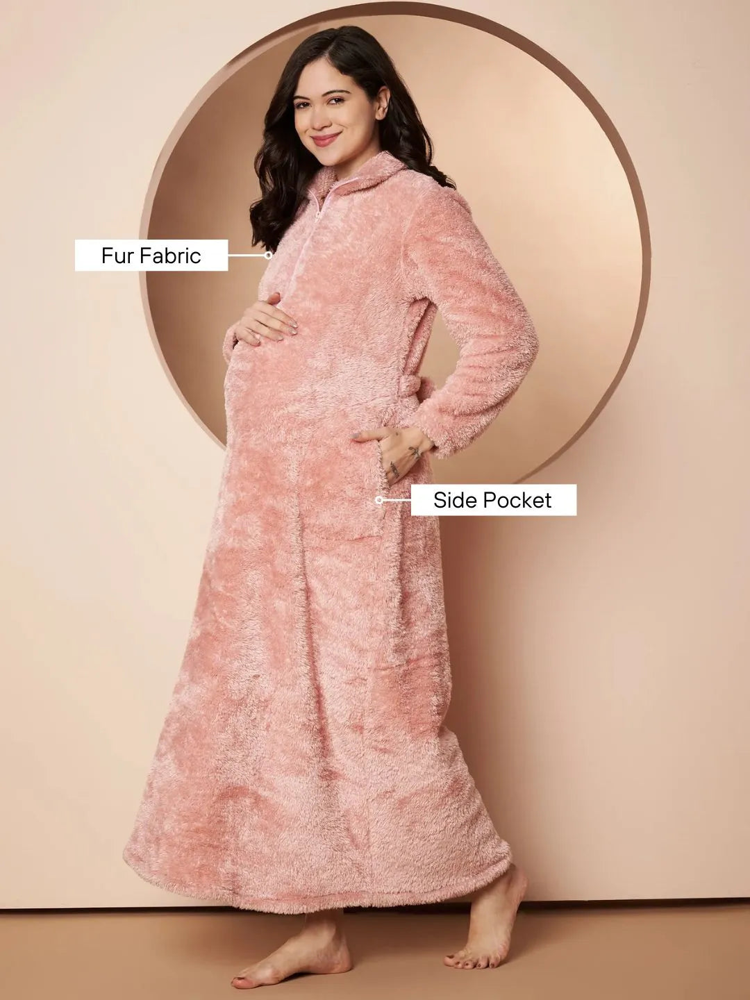 Pink Blanket Fur Maternity Winter Nighty